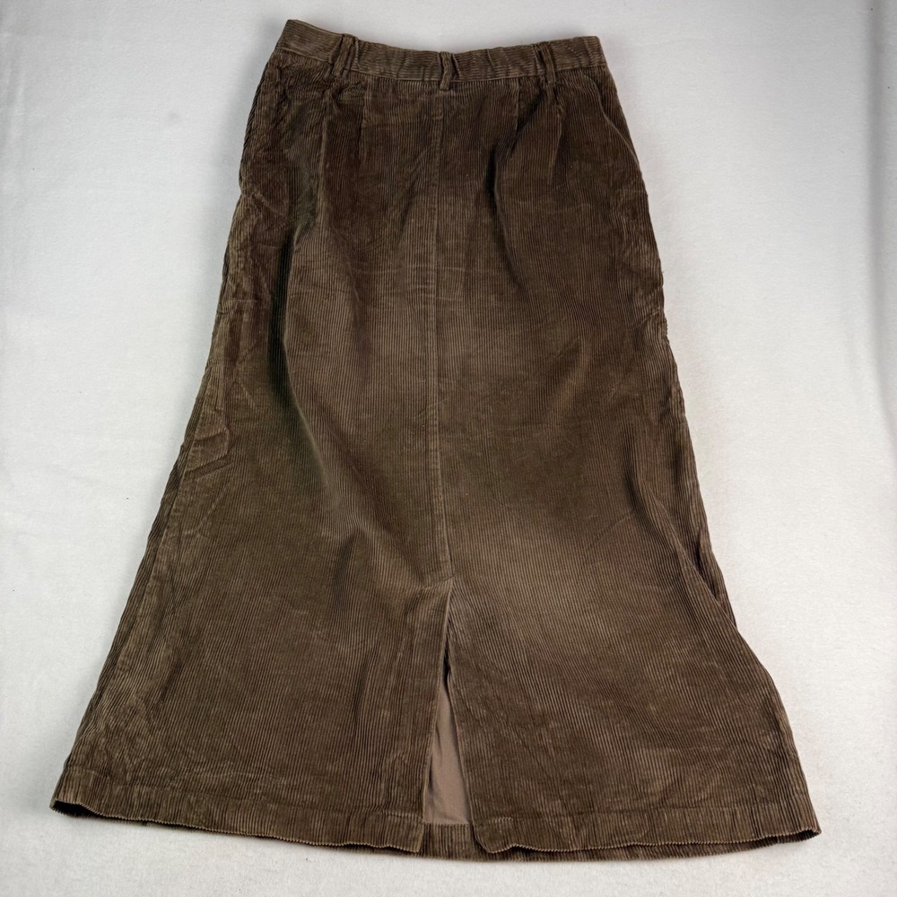 LL Bean Brown Corduroy Maxi Skirt Womens 12 Petite Wide Wale Cotton Tencel UH77 - Picture 2 of 7